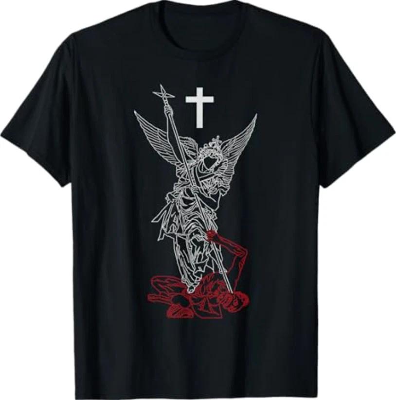 Saint Michael The Archangel Defeating Satan Warrior Faith T-Shirt