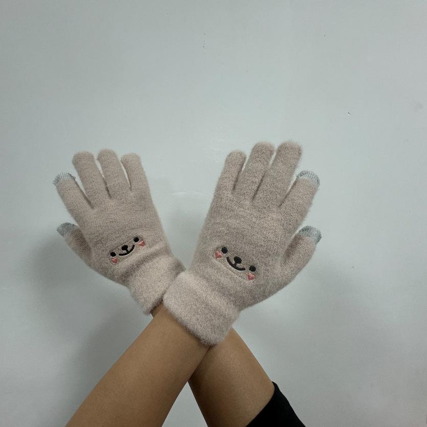 

Зимние мультяшные улыбающиеся перчатки Студенческие милые бархатные утепленные теплые перчатки Велосипедные перчатки с сенсорным экраном Пятипалые перчатки One size