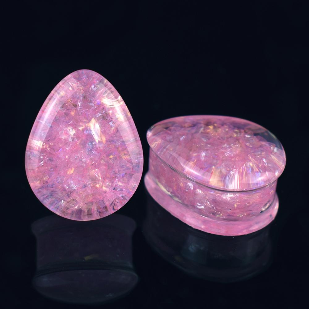 2pcs 8-50mm Multicolore Paillettes Brillantes Goutte d'Eau Plug d'Oreille Tunnels Jauges Écarteur Élargisseur d'Oreille Bijou de Corps pour Femmes Hommes