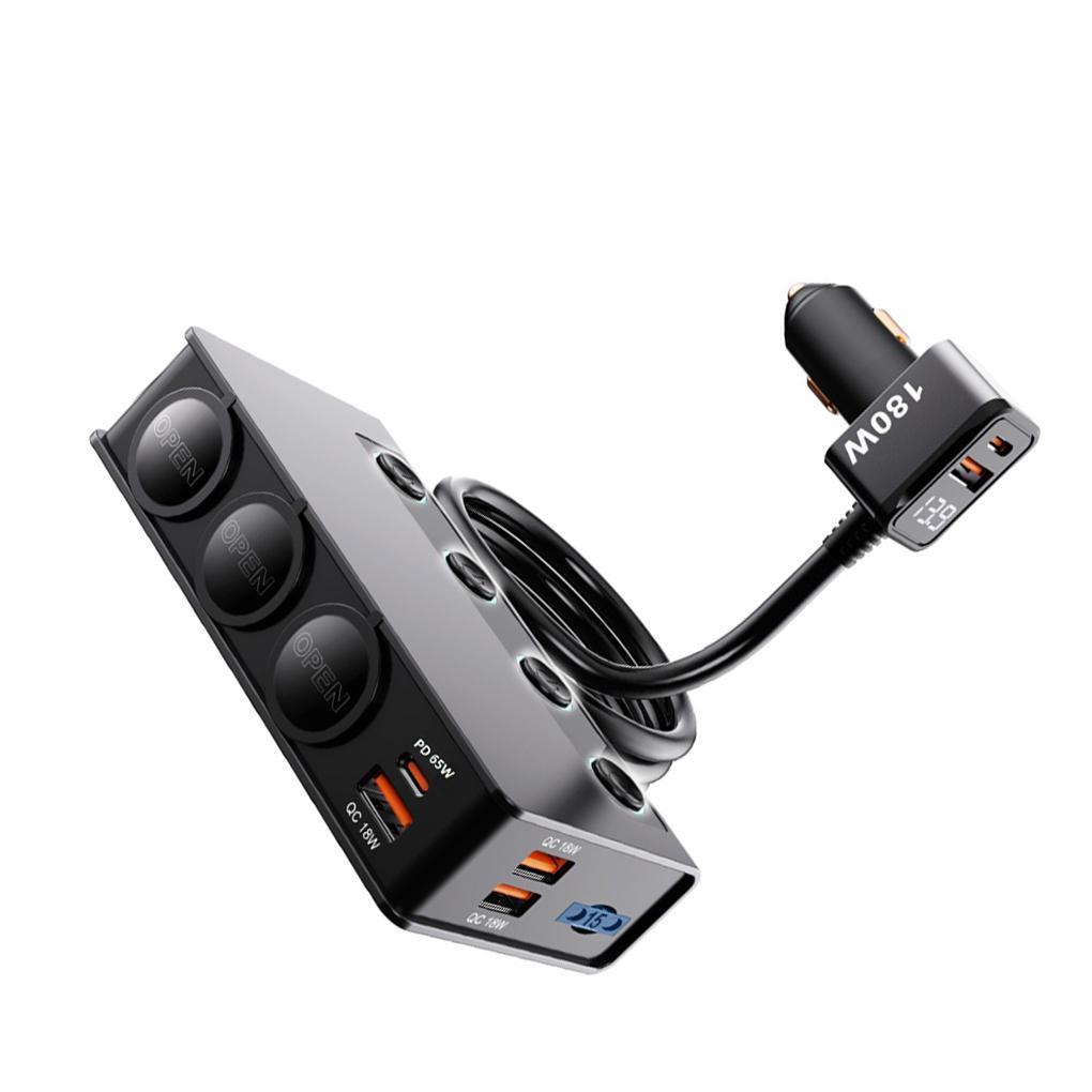 

Черный универсальный совместимый автомобильный адаптер прикуривателя - удобный и прочный, функции безопасности