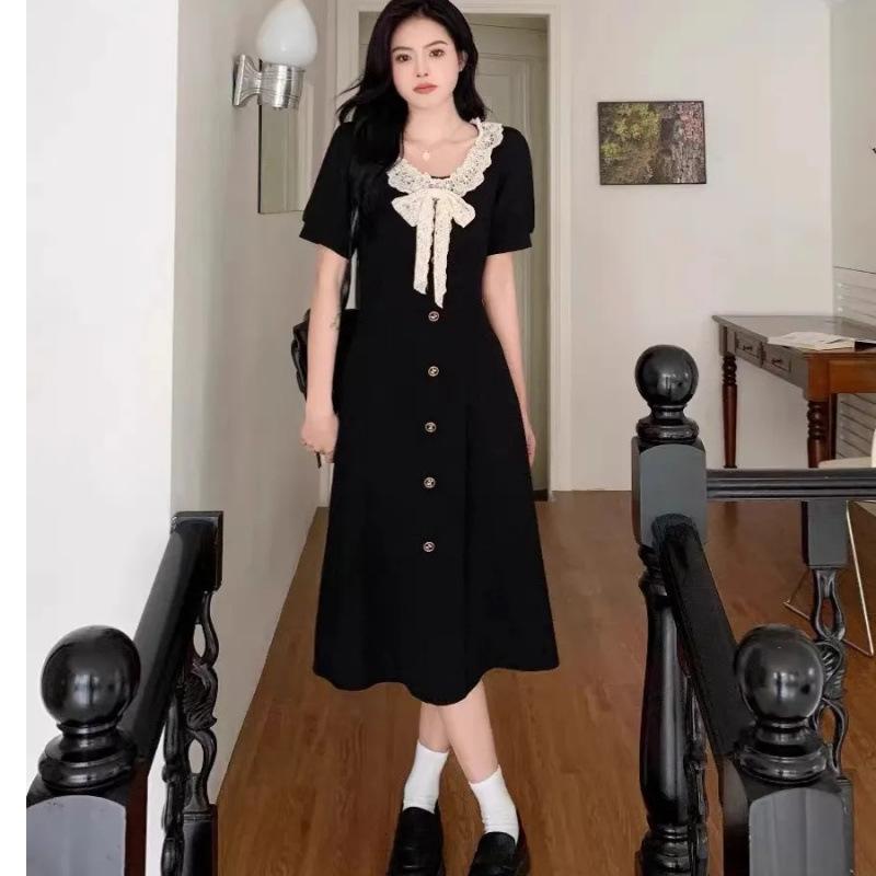 Hepburn Style Plus Size Bowknot Dress - Summer, Flaw-Hiding, Retro Slimming Skirt