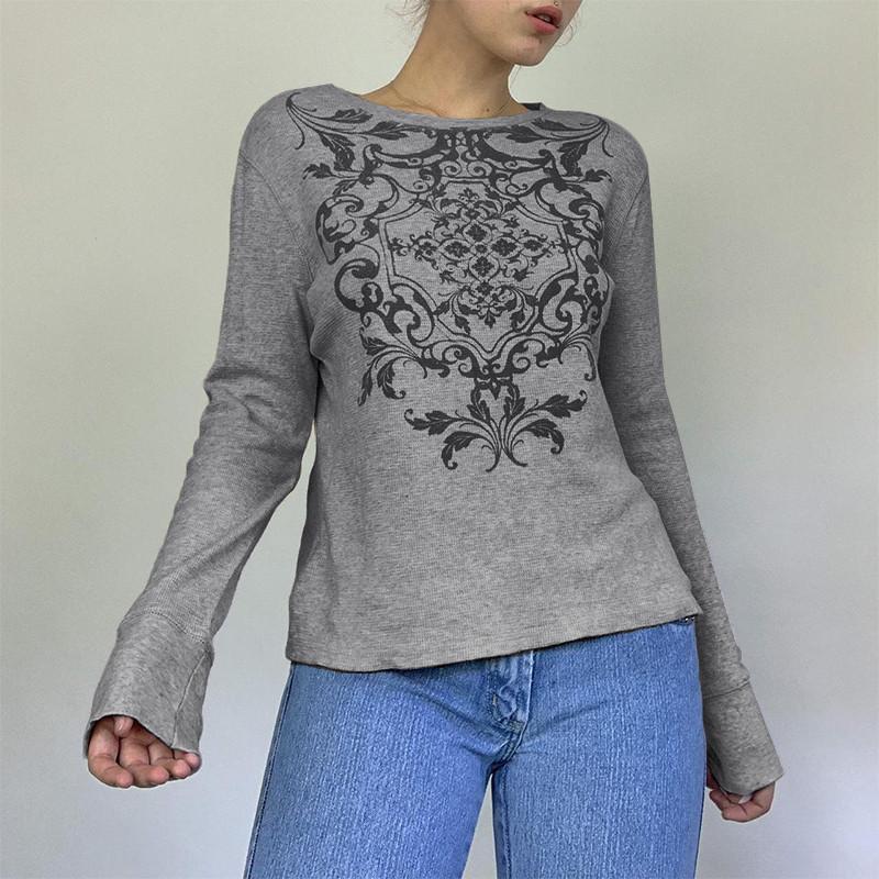 Women Clothes Basic Clothing Grunge Vintage y2k T Shirt 00s Grunge Fairycore Long Sleeve Tops Graphic Floral Print