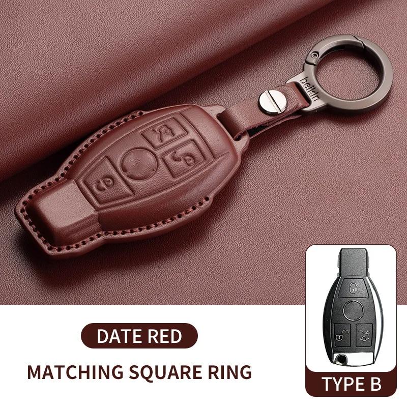 Leather Car Key Case Cover For Mercedes Benz E C G M R S Class W204 W212 W176 GLC CLA GLA AMG 2025 Key Shell Car Accessories