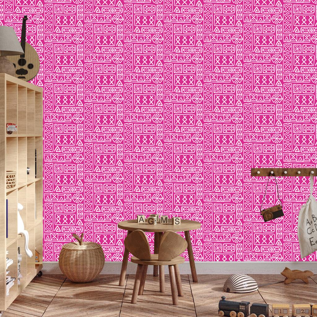 Polynesian Geometric Pattern Wallpaper Powder Pink and Purple 50x1000