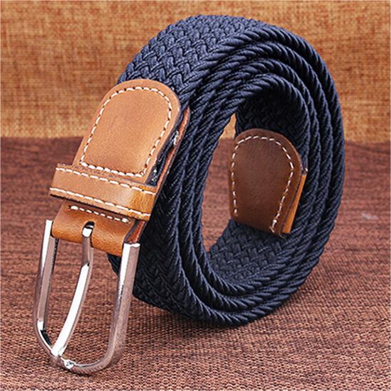 Men's Women's Canvas Plain Webbing Metal Buckle Woven Stretch Waist Belt Strap