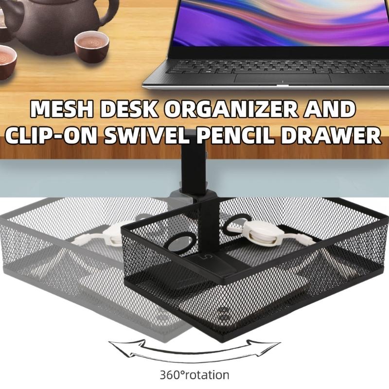360 Degree Rotating Under Desk Storage Organizer Large Capacity Drawer Office Supplies Holder Metal Wire Basket