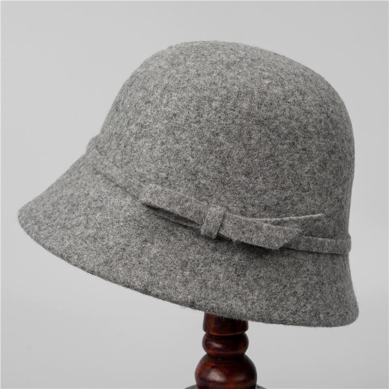 

Женская шерстяная шляпа-ведро, ретро, осенне-зимняя, теплая шляпа-панама, тысяча золотых шляп M（56-58cm） серый