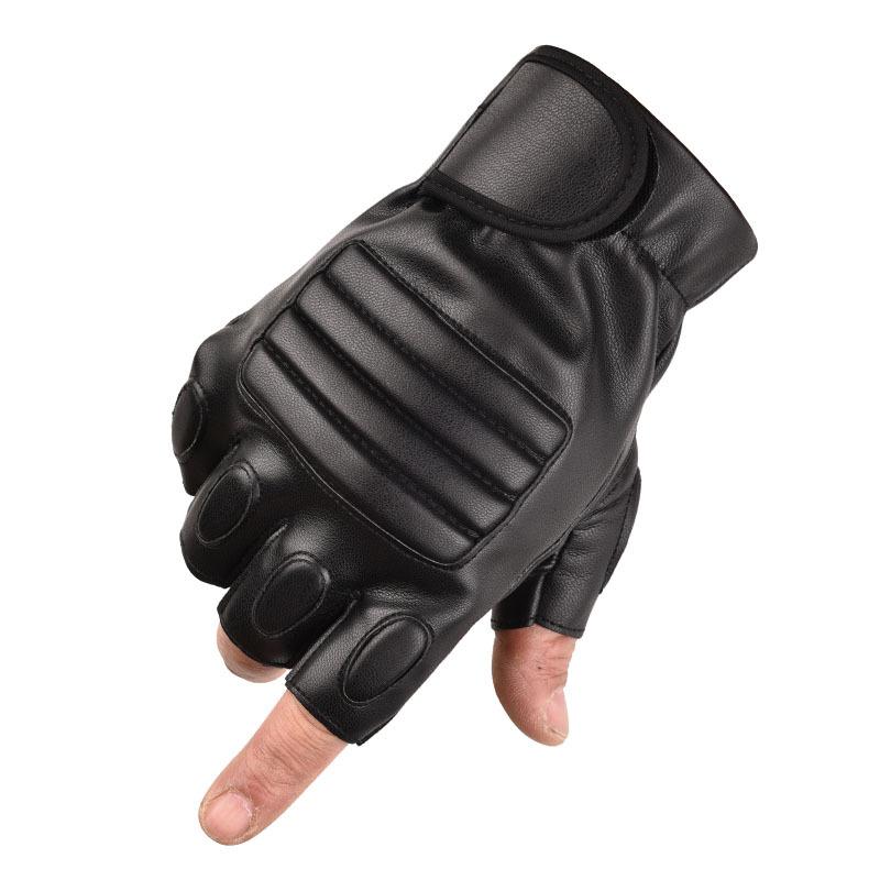 Leather PU Half Finger Gloves Men's Waterproof Fishing and Anti Slip Performance Tactical Gloves Half Section Shockproof and Anti Slip