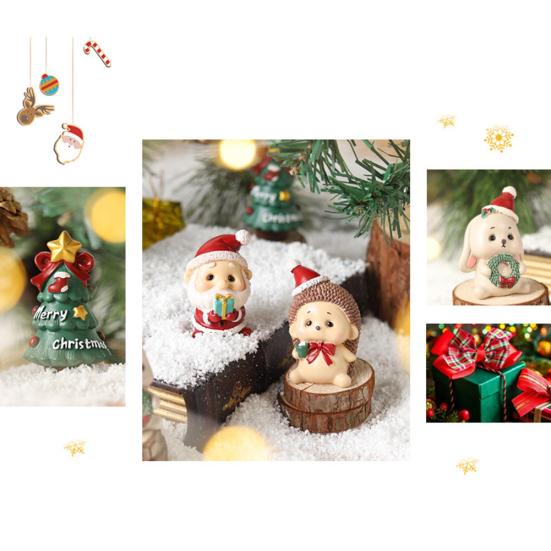 Puntos Home Christmas Cartoon Santa Elephant Resin Miniature Figurine Ornament Decor