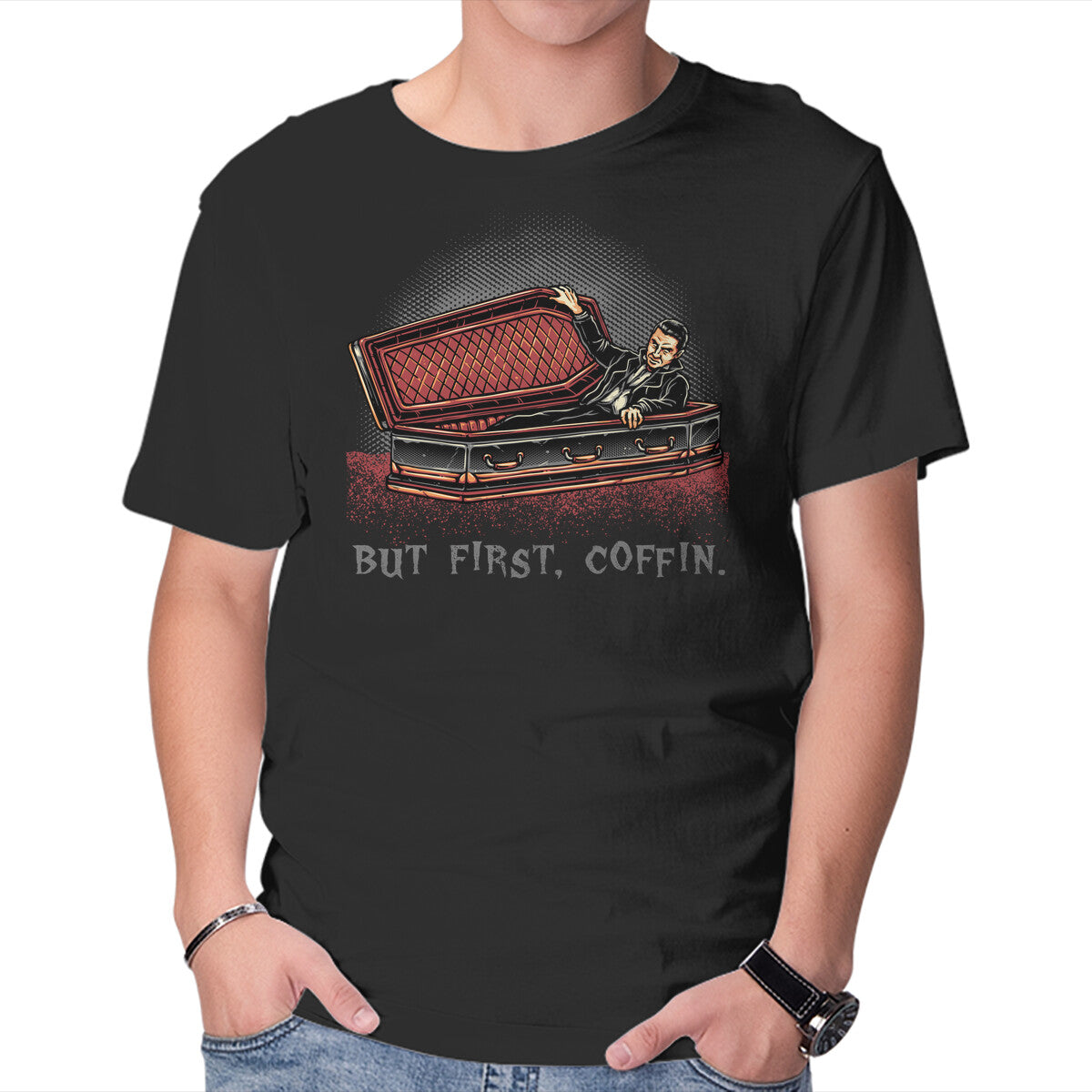 Unisex Crew Neck T-Shirt But Fist Coffin Graphic Short Sleeve Casual Tee M