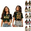Damen Freizeit V-Ausschnitt Kurzarm Pullover Sport Top Mexiko Grafikdruck Crop Top Leichter atmungsaktiver Stoff