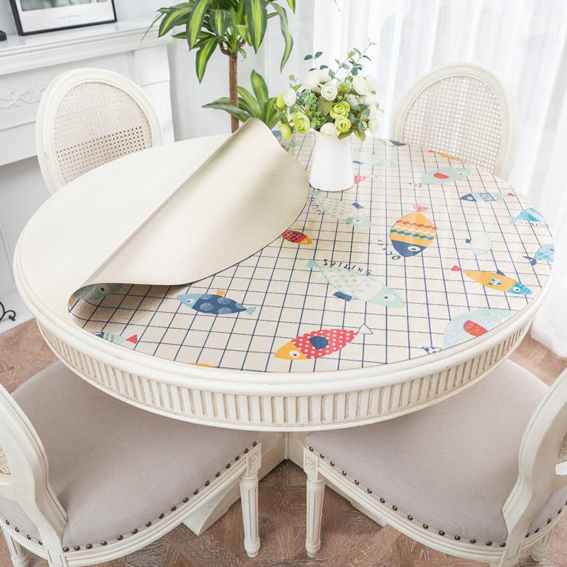 Round Table Tablecloth Pvc Soft Plastic Glass Waterproof, Oil-Proof and Scalding-Proof, Leave-In Round Impervious Dining Table Mat Household