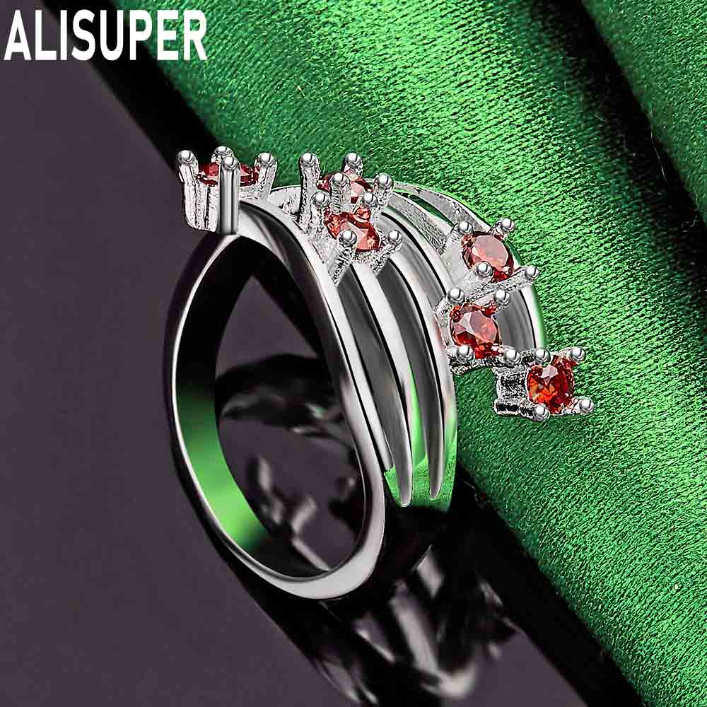 

Кольцо из стерлингового серебра 925 пробы с красным цирконием AAA, подарок, модное очарование, изысканные свадебные украшения 8#