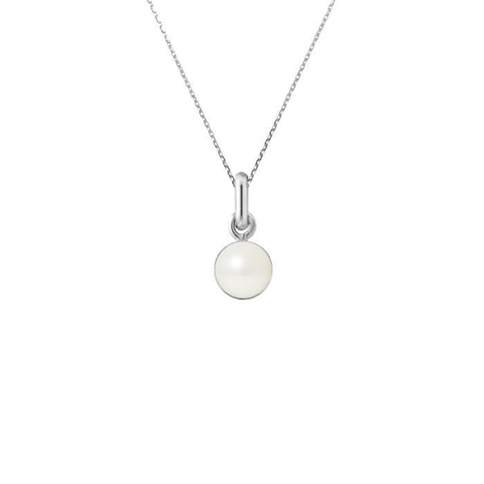 PERLINEA - Collier Perle de Culture dEau Douce AAA+ - Bouton 6-7 mm - Blanc - Argent 925 Millièmes - Bijoux Femme