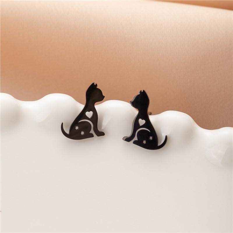 Cute Cat Stainless Steel Stud Earrings for Women Persian Cat Ear Jewelry Girls Student Birthday Earring Gifts Accessories