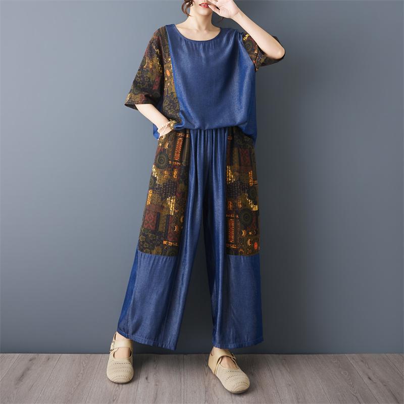 DIMANAF 2026 Plus Size Pants Suits Women Sets Suits Vintage Loose Tops Shirts Long Pants Cotton Casual Clothing Summer