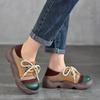 Johnature Genuine Leather Lace-up Thick Soled Shoes Retro Mixed Colors Round Toe Women's Flat Shoes