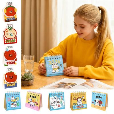 Simple Mini 2026 Desk Calendar Fruit Shape Coil Binding Schedule Planner Portable Cartoon Desktop Calendar Desktop Decoration