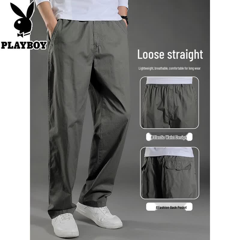 PLAYBOY Men's Loose Straight-Leg Cotton Casual Cargo Pants