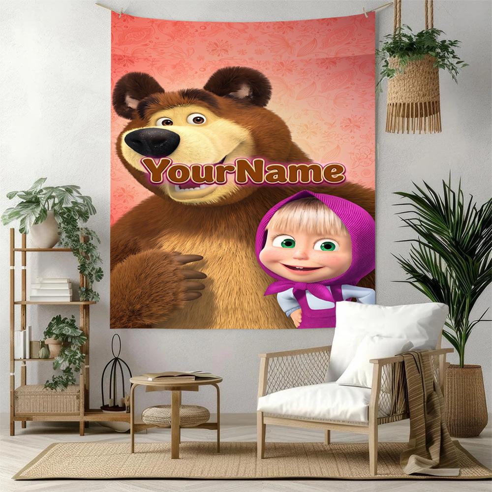 Maša Meškiukas Pritaikoma Jūsų Vardas Sienų Dekoras Gobelenas Menas Gyvūnėlio Atminimui Gimtadieniui Vestuvių Šventei Fonas Šeimos Dovana