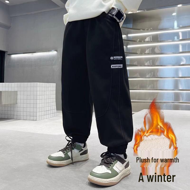 Boys' Fleece-Lined Sweatpants: Autumn/Winter Casual Loose Fit Sports Pants
