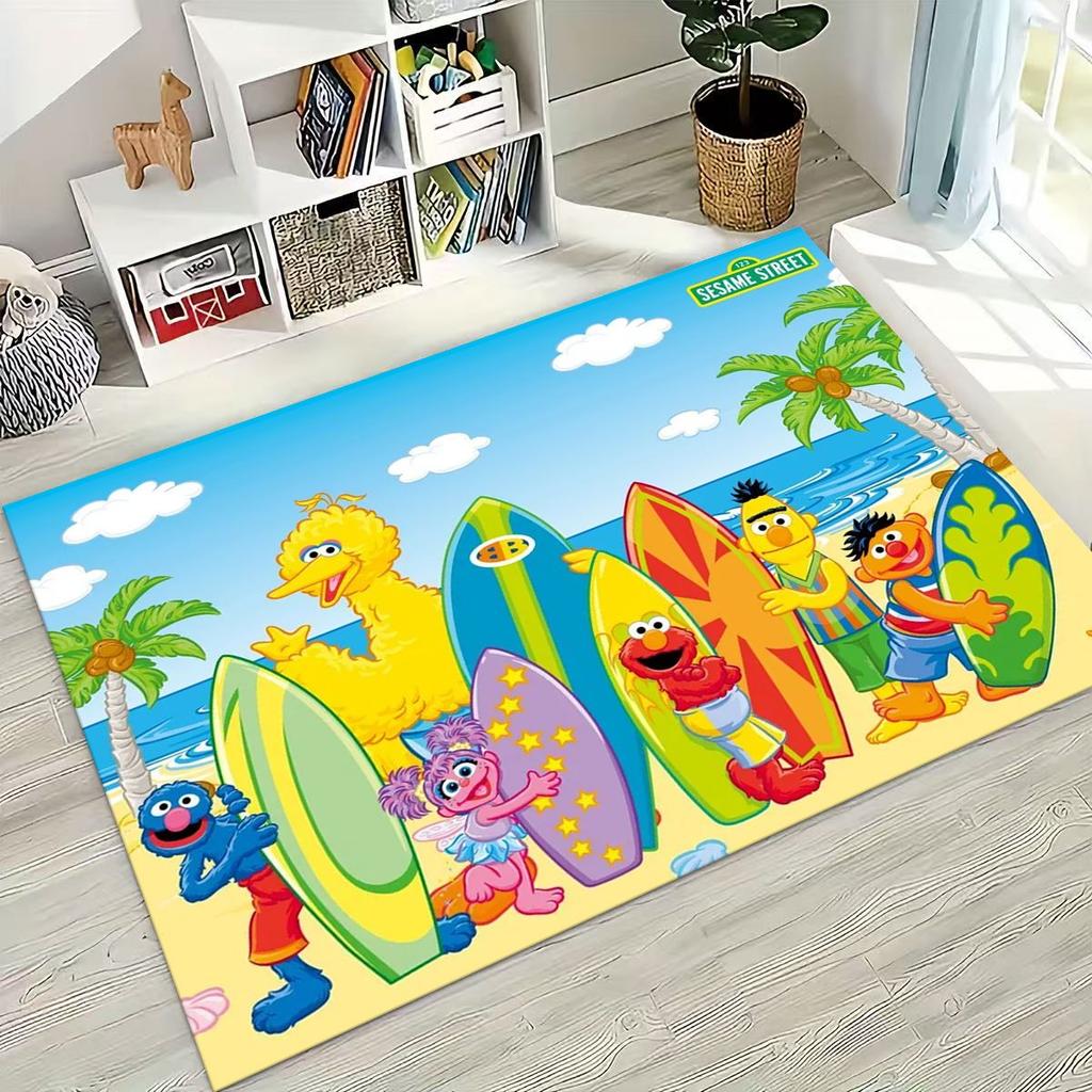 3D S-Sesam Cartoon Kunst Teppich für Schlafzimmer Wohnzimmer Sofa Zuhause Fußmatte Dekor,Große Kinder Spiel Rutschfeste Bodenmatte