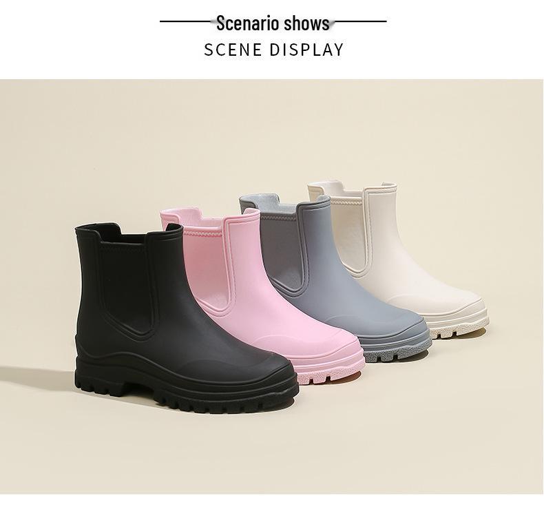 Women's Mid-Calf Waterproof Fashion Rain Boots - Korean & British Style, Non-Slip, Wear-Resistant Rubber Shoes for Daily Wear.