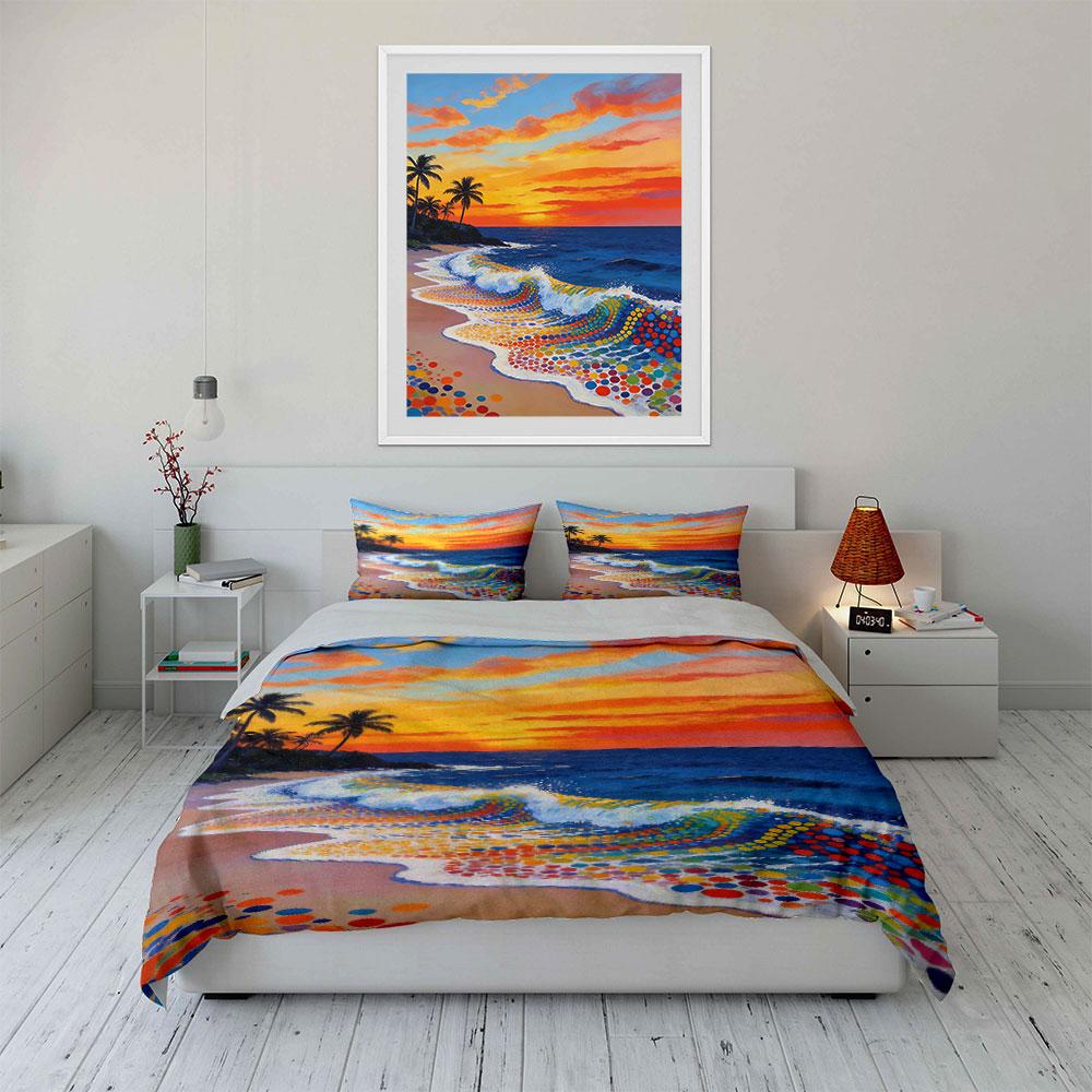 Sunset, ocean, palm trees. Bedding sets Duvet cover sets Duvet covers Pillowcases(1 * Duvet Cover 2 * Pillowcases without duvet insert)
