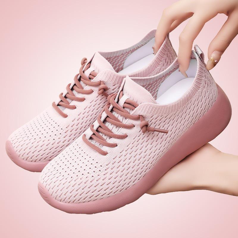 Shoes women's summer new breathable casual single shoes 2025 soft-soled fly-woven socks shoes couple sports shoes