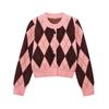 Womens Knit Cardigan With Jacquard Round Neck Single Button Street Style Sweater