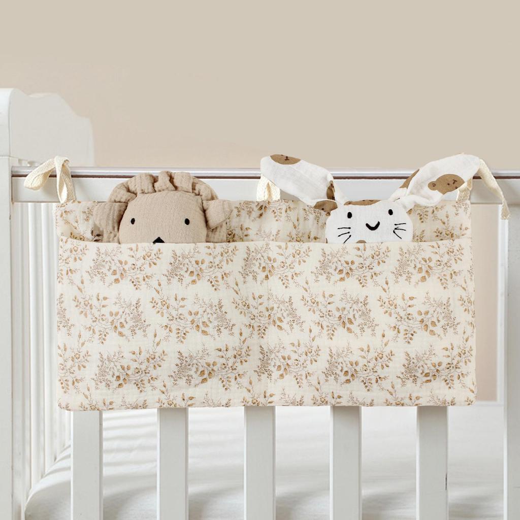 Pure Cotton Baby Bed Bumper & Hanging Bag with Double Pockets for Bottles and Diapers