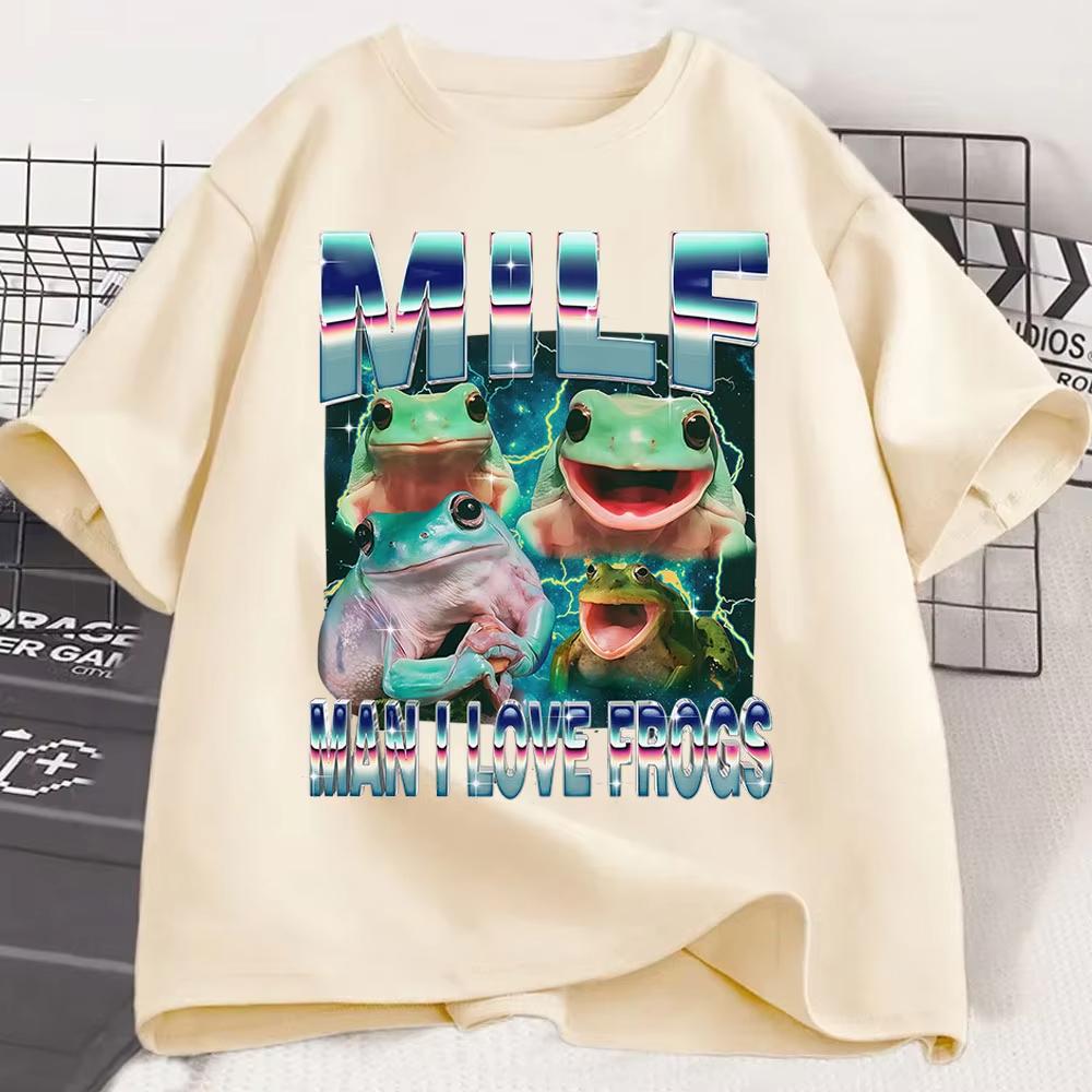 

MILF Man I Love Frogs Funny Frog Meme Graphic T Shirt Vintage T-shirts Women Short Sleeve T-shirt Graphic T Shirts 3XL