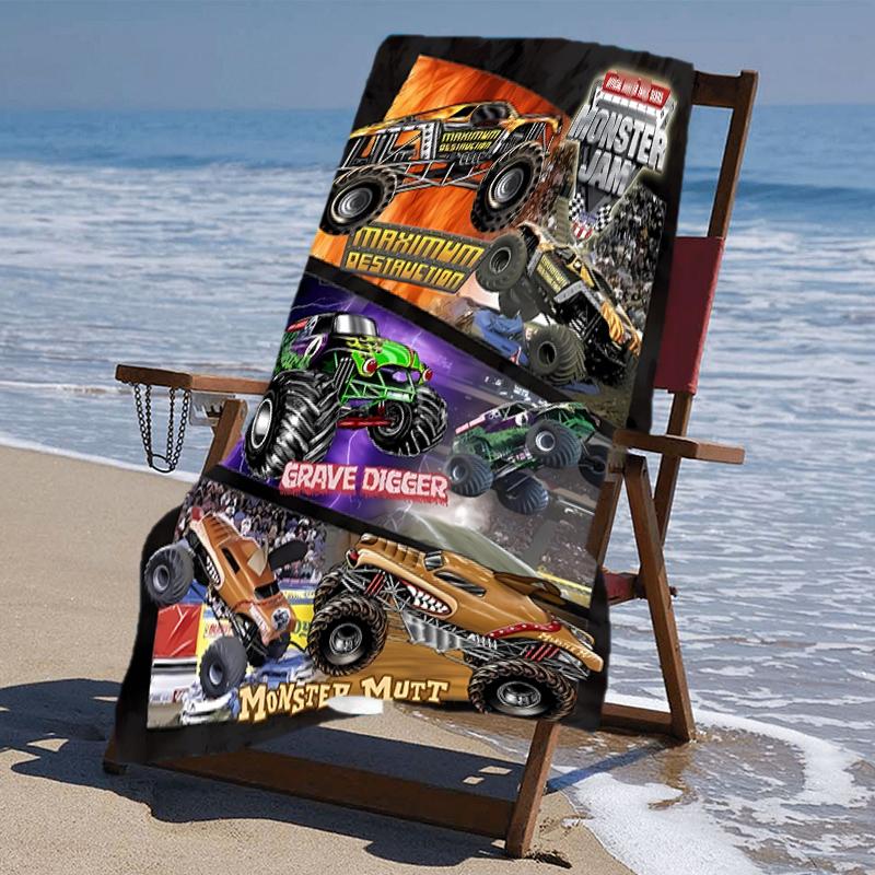 Beweis Strandtuch mit einem Monster Jam Muster - weich, saugfähig, schnelltrocknend, maschinenwaschbar - perfekt zum Schwimmen, Camping, Baden