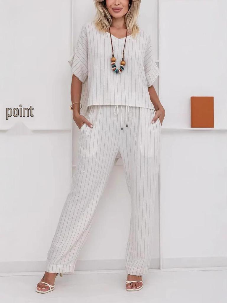 2025 Women's Striped Retro Casual Summer Two-Piece Set