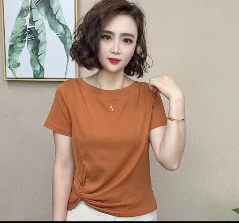 

Женская летняя повседневная свободная футболка с коротким рукавом, простой однотонный топ для работы, с асимметричным дизайном S