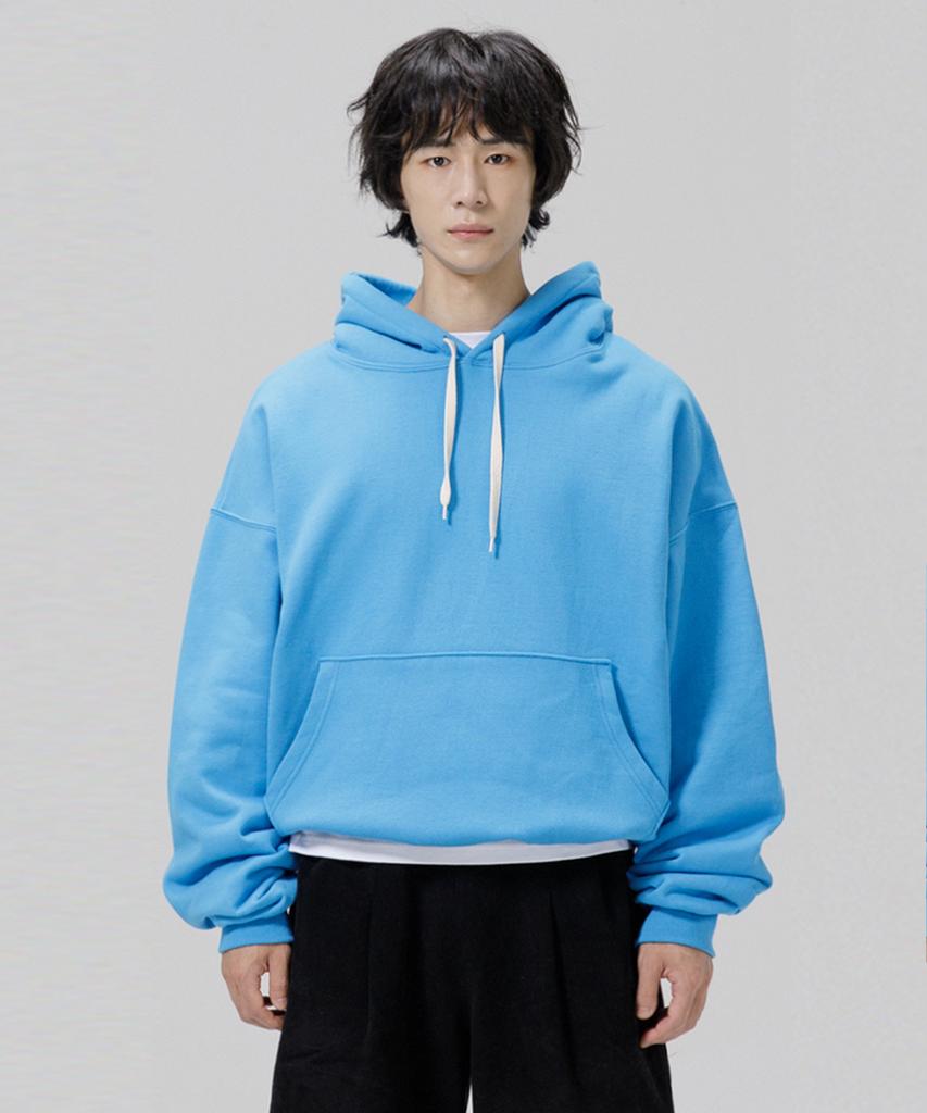 Oversized Heavy Fleece Plain Balloon Sweat Hoodie - Blue
