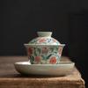 140ml Chinesischer Blau-Weiß-Porzellan-Gaiwan Handgefertigte Blumen Teetasse Keramik Teeterrine Tragbare Teeschale Haushalt Teeset