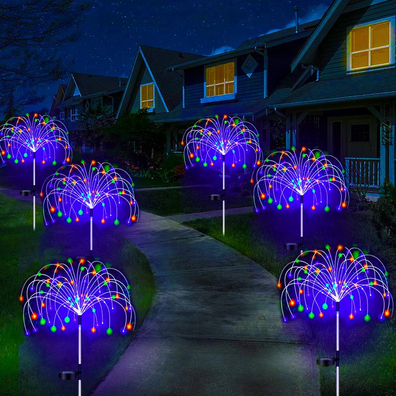 8PCS LED Solar Firework Lamp Outdoor Garden Decor Pathway Fairy Lights Waterproof Christmas Yard Balcony Patio Lawn Solar Light