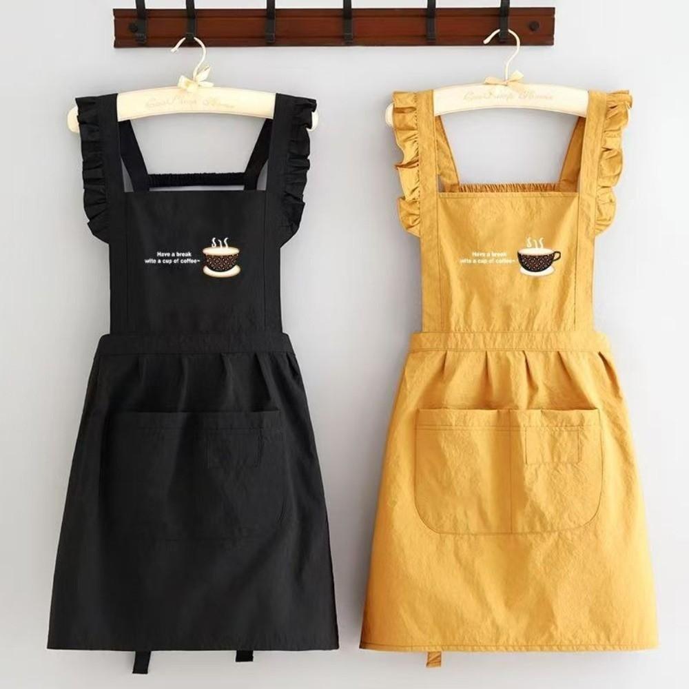 New Korean Style Pleats Trim Aprons Taslon Cross Back Dress Aprons Large Pockets Waterproof Painting Apron for Florist Shop