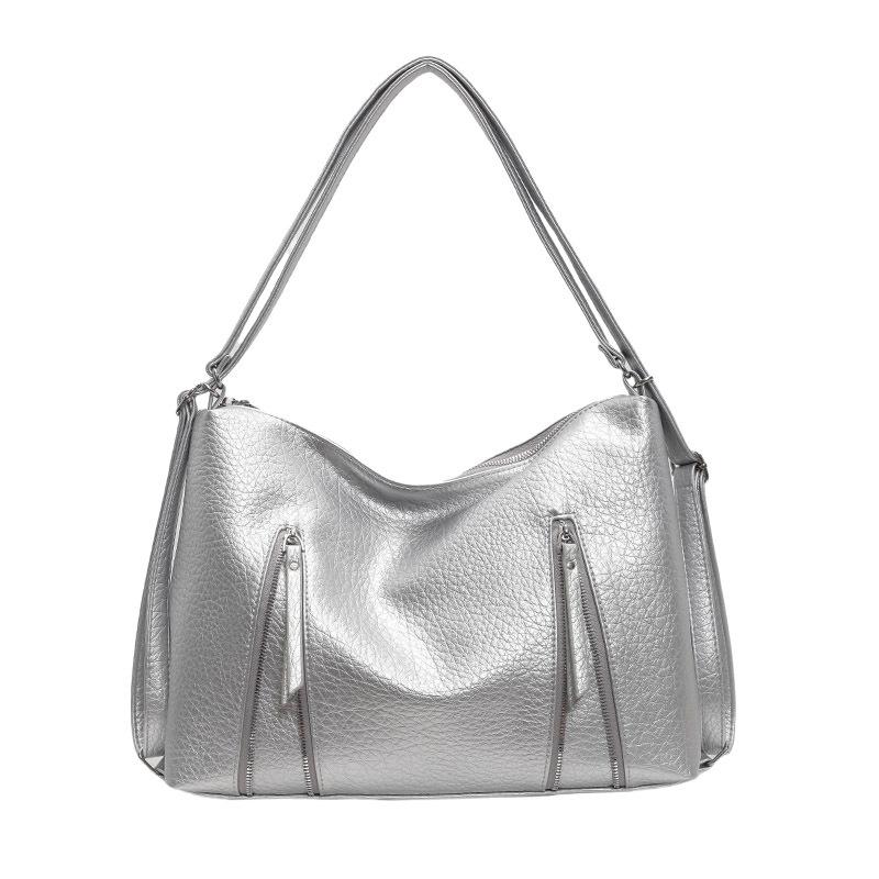 

Мягкая кожаная сумка на плечо подмышку 2025 новая текстурированная портативная сумка-тоут ретро универсальный женский рюкзак серебряный