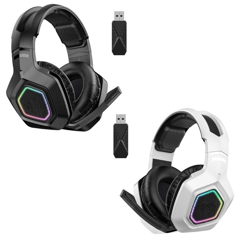Gaming Headsets with Microphone Led Light Stereo Bass Surround 2.4Ghz Bluetooth-compatible Headphone for Laptop Desktop
