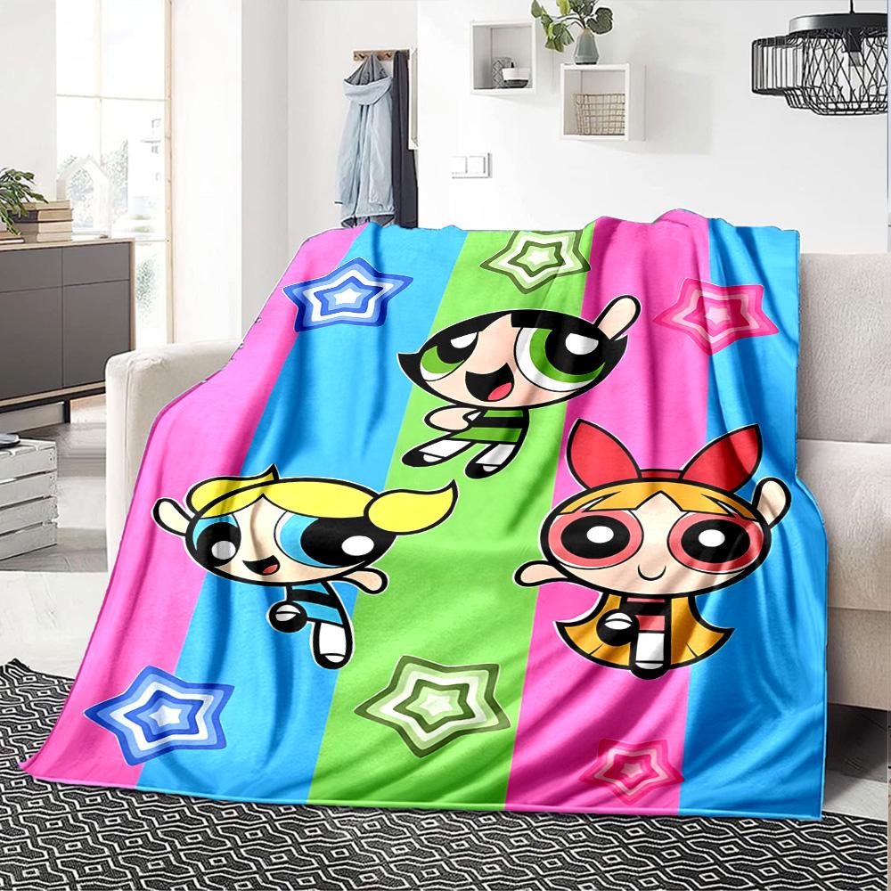 1pc Powerpuff3 Blanket, Gift, for Men and Women, Soft Blanket, Good for Sofa Bed Couch Travel, Lightweight Flannel Blanket