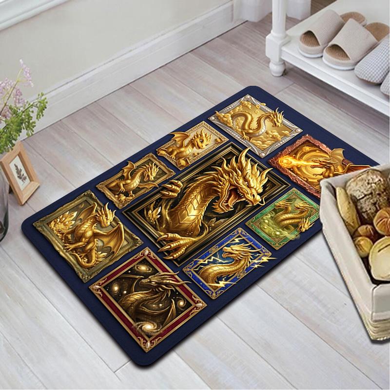 Golden Dragon Compilation Pattern Rug Floor Mat for Living Room or Bedroom Soft and Comfortable Carpet a Gift for Birthday and Holiday.