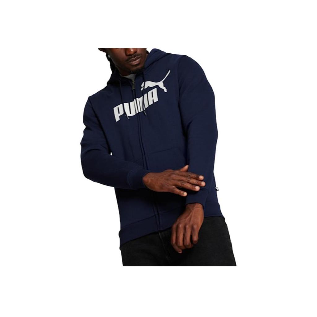 Puma Essentials Letter Logo Printed Comfortable Soft Hooded Cardigan Sweatshirt Men sweatshirt Navy-Blue 846816-06