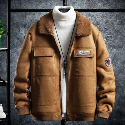 Winter Suede Lapel Jacket Coat Men's Fleece Thickened Warm Handsome Loose Casual Jacket Tops Men's Clothing