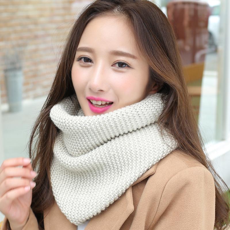 Women's Knitted Wool Snood: Winter Warm Solid Color Neck Warmer & Protector for Students and Couples