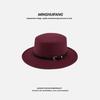 Autumn and winter British European and American style belt buckle flat top top top hat men's and women's wide brim sunshade retro woolen black ja