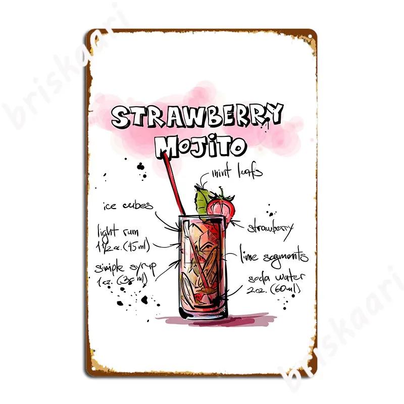 Strawberry Mojito Cocktail Party Recipe Metal Sign Living Room Design Plaques Club Home Tin Sign Posters 20X30CM