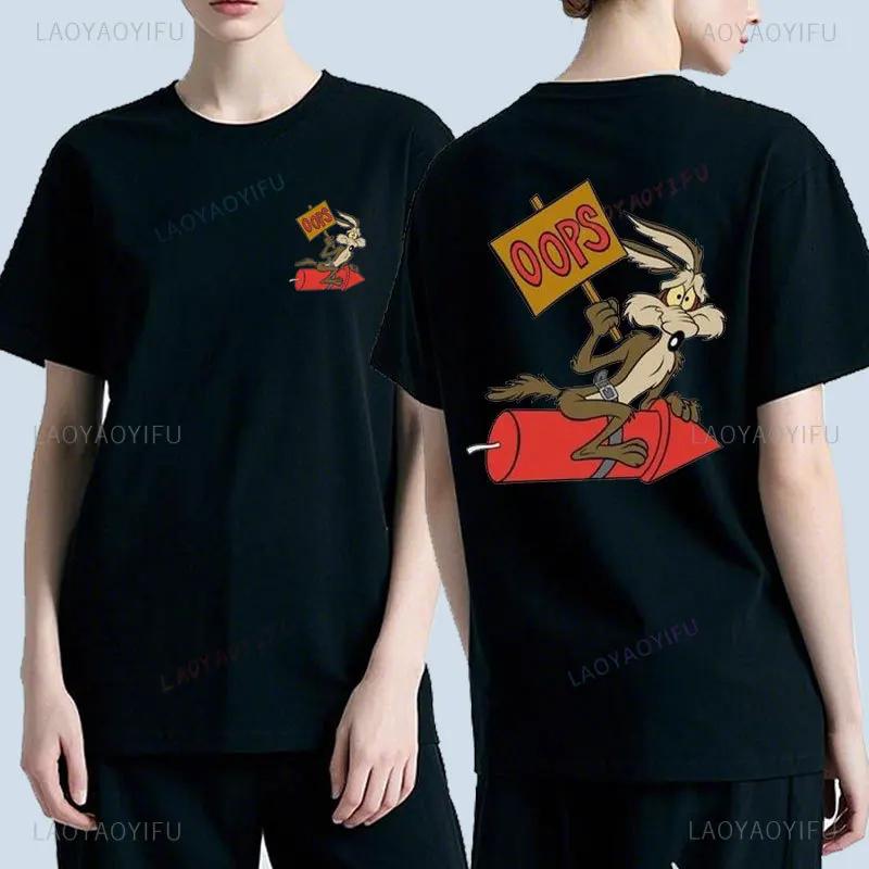 Wile E Coyote Cartoon Zweiseitig Bedrucktes T-Shirt Unisex Mode Y2k T-Shirt Klassisch Manga Grafik Baumwoll-T-Shirts Sommer Camisetas top