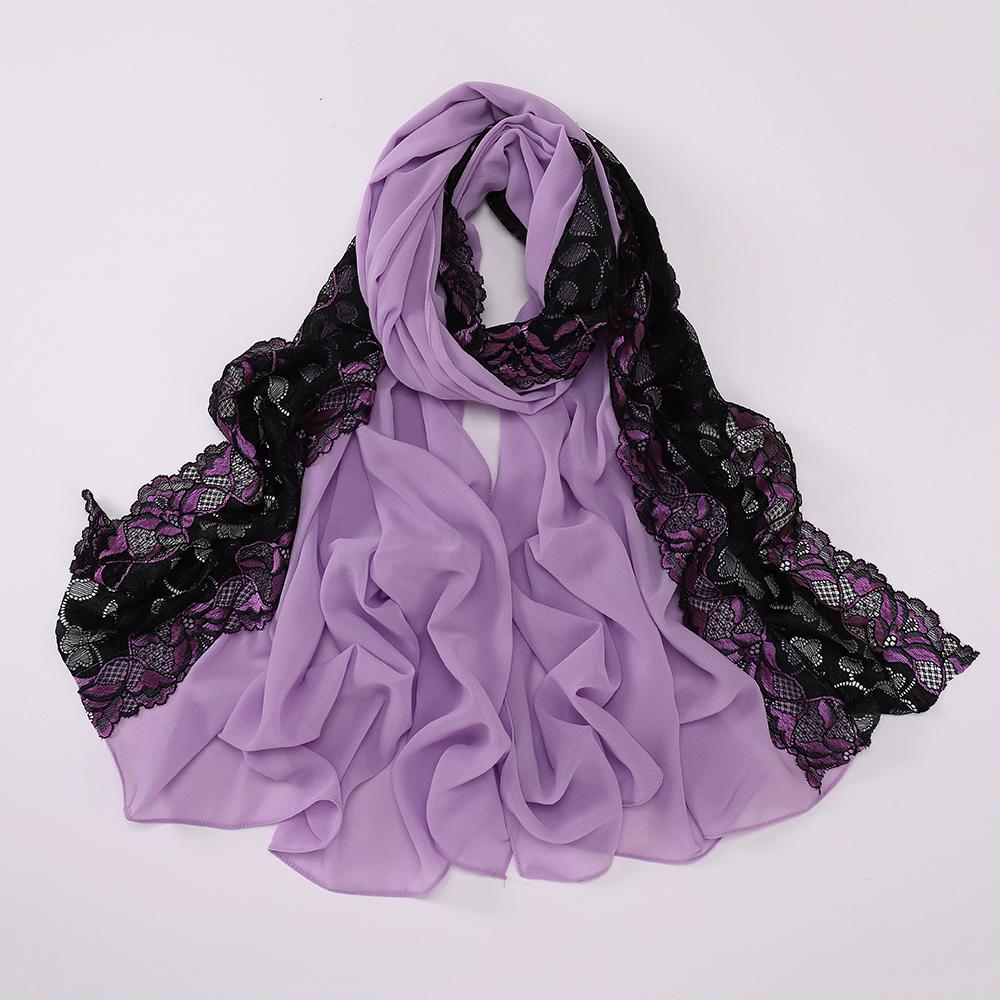 Muslim Embroidered Lace Hijab Heavy Chiffon Scarf Plain Shawl Soft Turban Head Wraps Headband Foulard Tudung Bawal